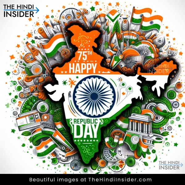 Beautiful Image of Indian Map in tri-color wishing Happy Republic Day 2024 Quotes Image 5